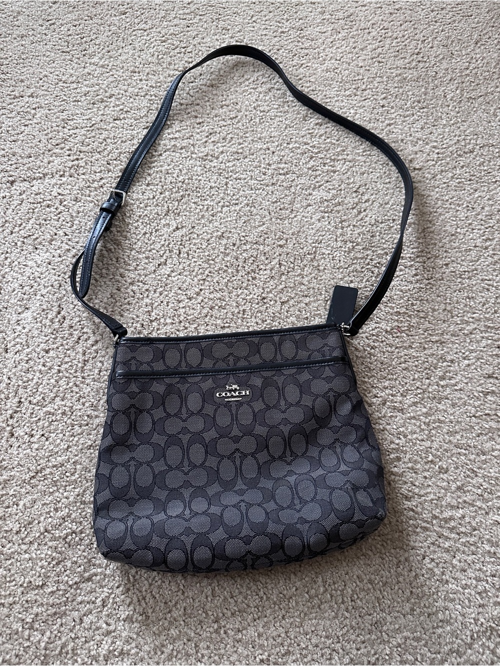 Coach Signature File Crossbody Bag Smoke Black Color